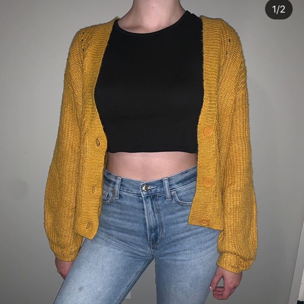 mustard yellow cardigan